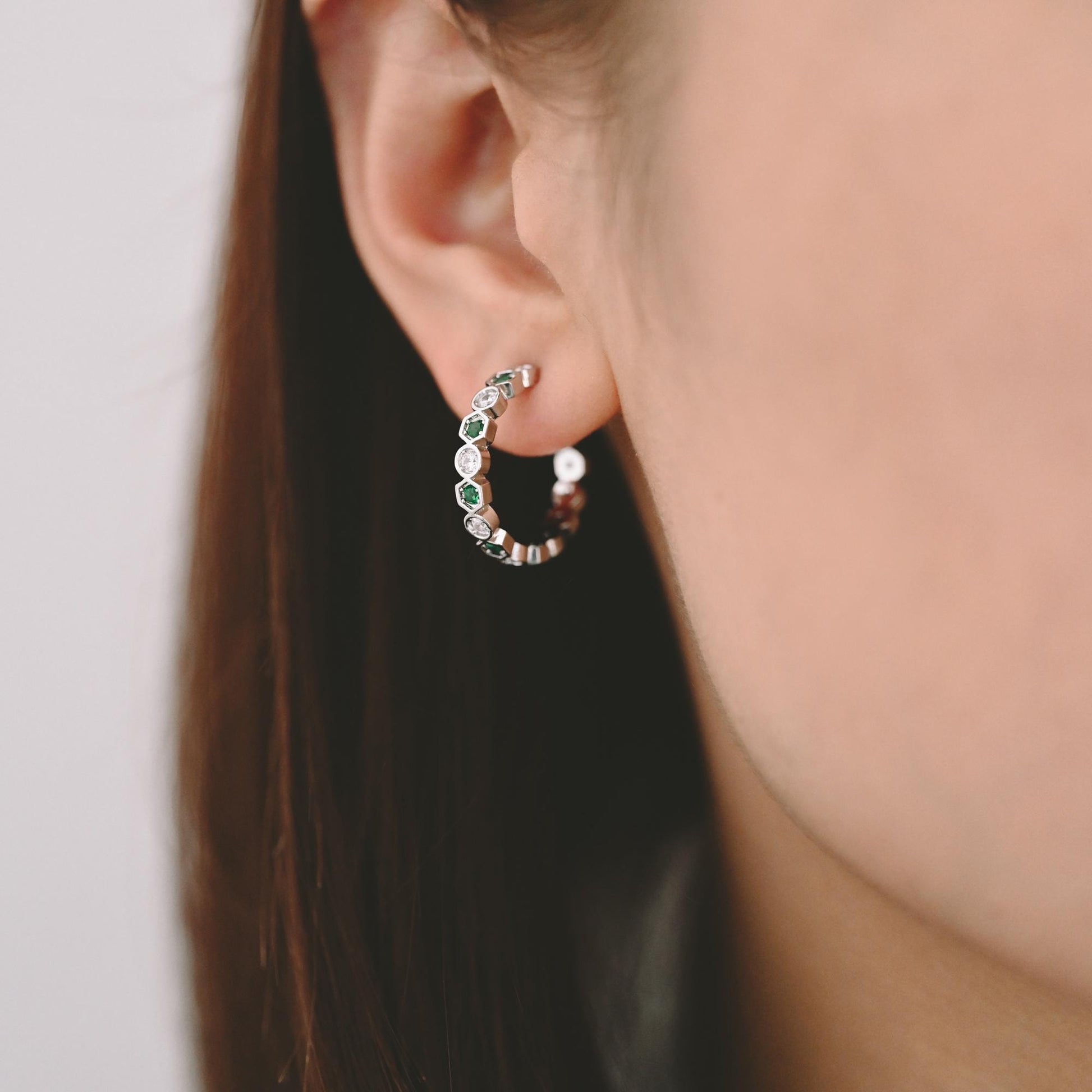 4pcs CZ Pave Gold/ Silver Round Circle Earrings, Gold/ Rhodium plated Brass, Geometric Hoop Stud Earrings (GB-4511)