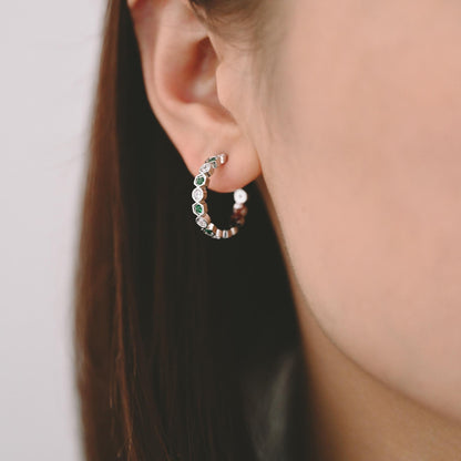 4pcs CZ Pave Gold/ Silver Round Circle Earrings, Gold/ Rhodium plated Brass, Geometric Hoop Stud Earrings (GB-4511)