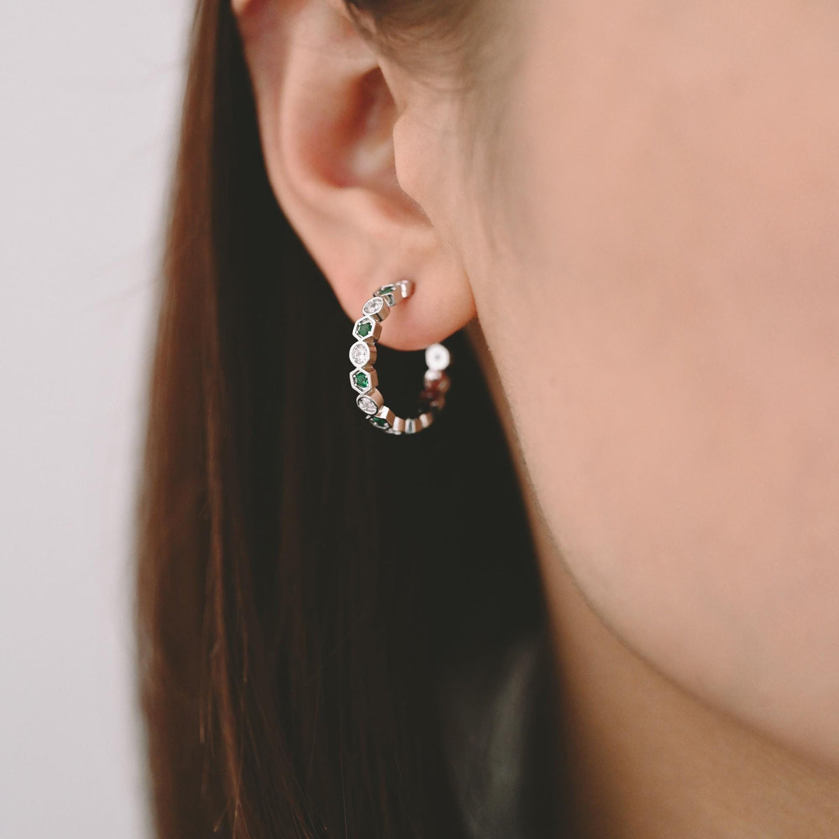 4pcs CZ Pave Gold/ Silver Round Circle Earrings, Gold/ Rhodium plated Brass, Geometric Hoop Stud Earrings (GB-4511)
