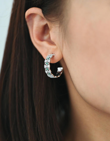 4pcs CZ Pave Gold/ Silver Round Circle Earrings, Gold/ Rhodium plated Brass, Geometric Hoop Stud Earrings (GB-4516)