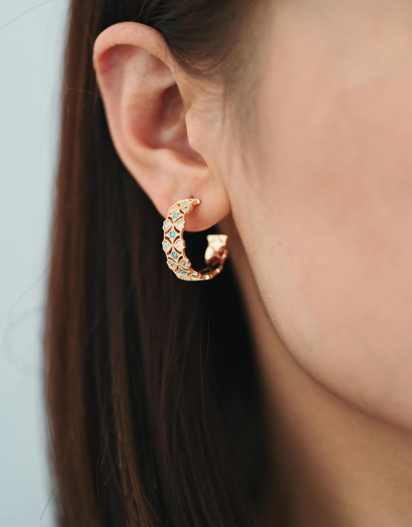 4pcs CZ Pave Gold/ Silver Round Circle Earrings, Gold/ Rhodium plated Brass, Geometric Hoop Stud Earrings (GB-4516)