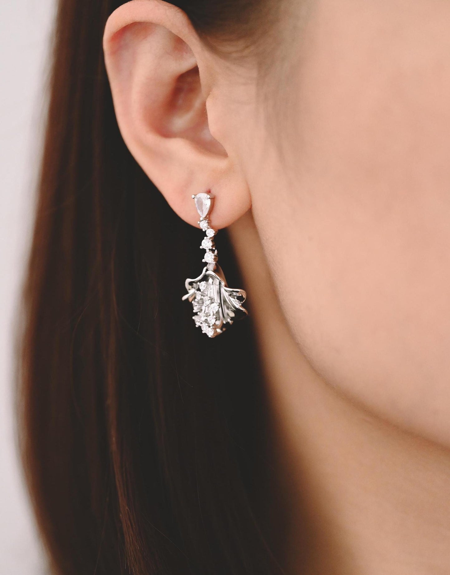4pcs CZ Pave Gold/ Silver Tone Flower Earrings, 18K Gold/ Rhodium plated Brass, Dainty Dangle Earrings (GB-4517)