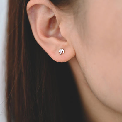 10pcs Gold/ Silver Tone Moon and Marquise CZ Earrings, Real Gold/ Rhodium Plated Brass Minimalist Stud Earrings (#GB-3041-B)