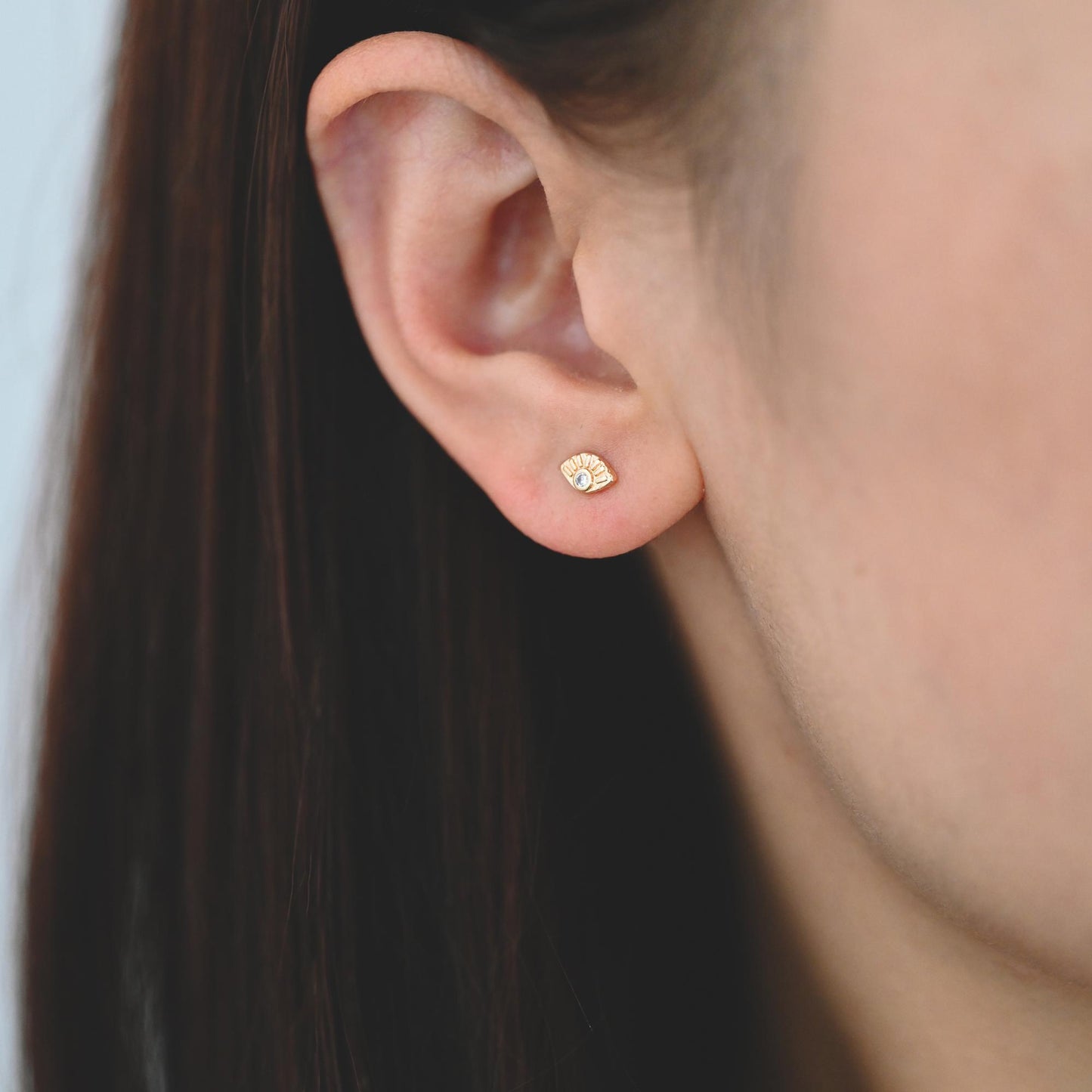 10pcs CZ Pave Gold/ Silver Tone Evil Eye Earrings, Real Gold/ Rhodium plated Brass, Dainty Eye Stud Earrings (GB-4521)