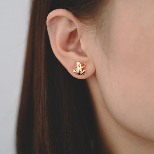10pcs Gold Frog Earrings, Gold plated Brass, Cute Toad Stud Earrings (GB-4527)