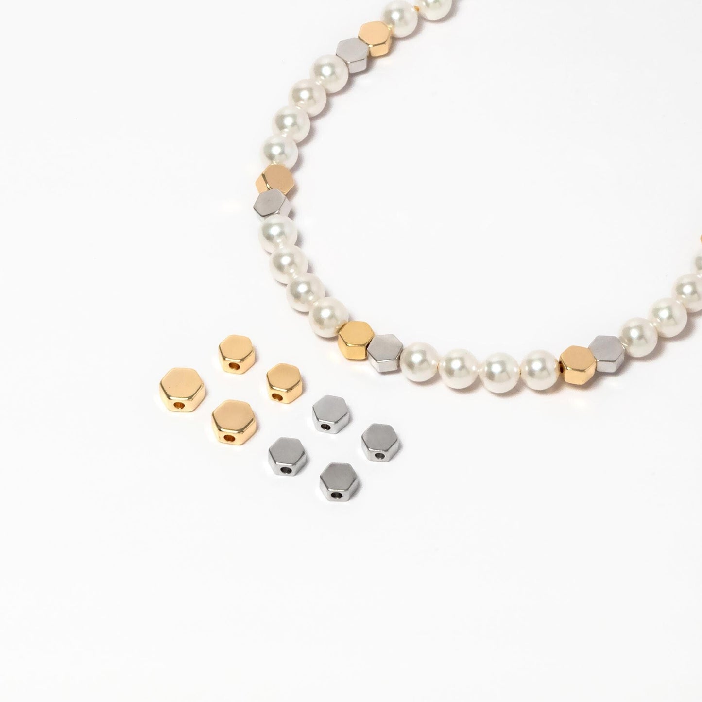 20pcs Gold/ Silver tone Hexagon Flat Spacer Beads 5/ 6mm, Gold/ Rhodium plated Brass Flat Spacer Beads (GB-118)