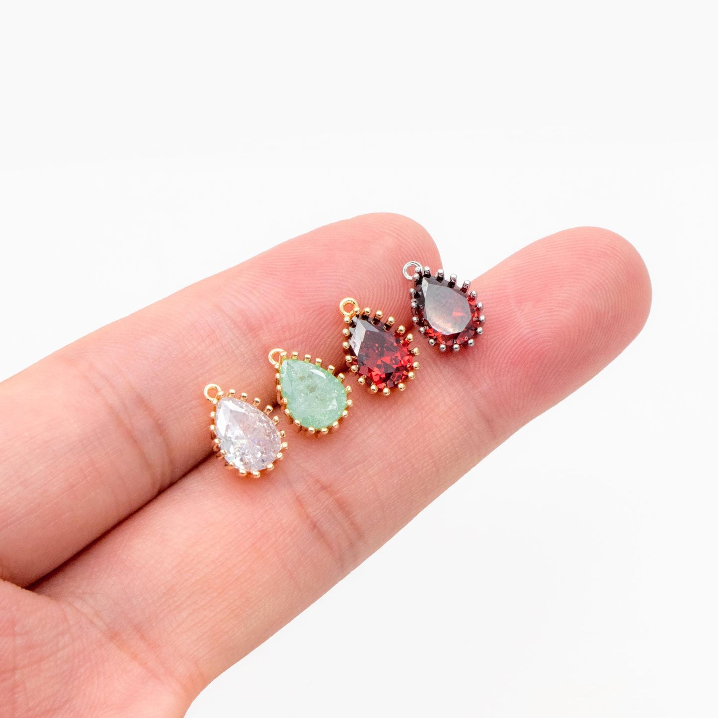 10pcs CZ pave Gold/ Silver tone Teardrop Charms 11x7mm, Gold/ Rhodium Plated Brass Drop Pendants (GB-1026)