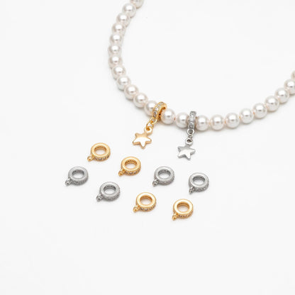 10pcs CZ Pave Gold/ Silver Bail Beads, Bail Charm Holder Spacer with Loop, Tube Bails, Cord Bails, Slider Bails, Spacer Ring (GB-1328-C)