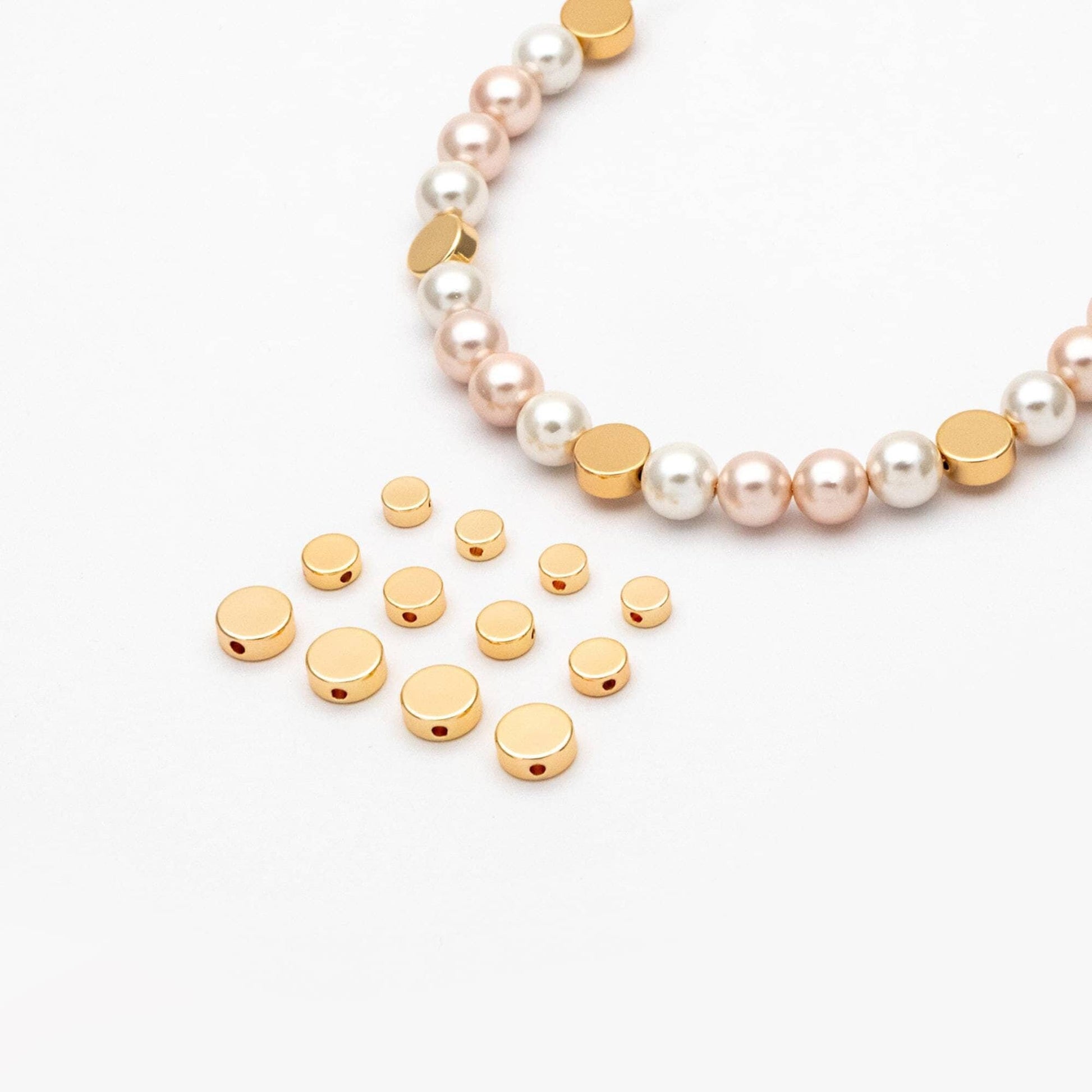 10pcs Gold Round Coin Spacer Beads 5/ 6/ 8mm, Real Gold plated Brass Rondelle Beads, Lead Nickel Free (GB-477)