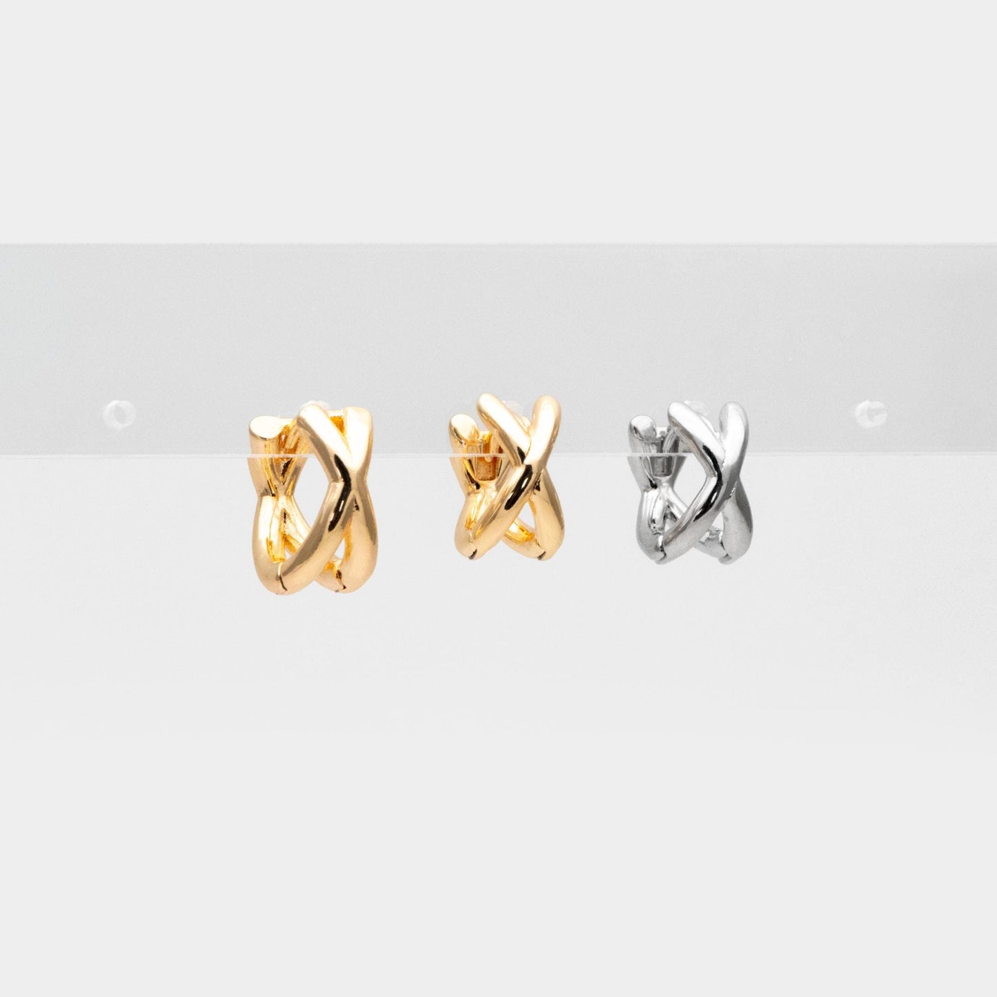 10pcs Gold/ Silver Tone Criss Cross Hoop Earrings, Gold/ Rhodium plated Brass, Huggie Earrings, Gold Hoops, Huggies (GB-3465)