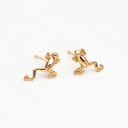10pcs Gold Frog Earrings, Gold plated Brass, Cute Animal Stud Earrings (GB-4531)