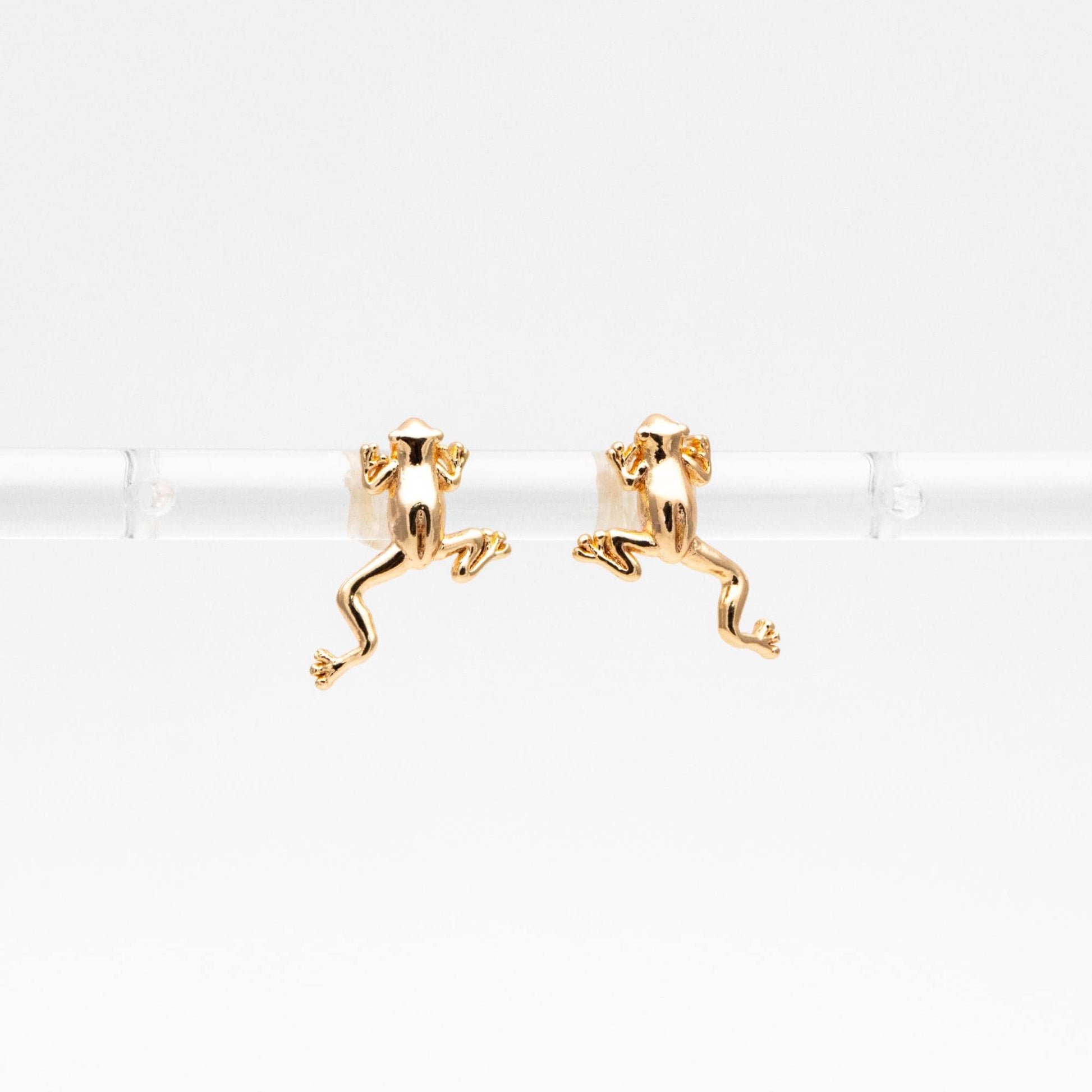 10pcs Gold Frog Earrings, Gold plated Brass, Cute Animal Stud Earrings (GB-4531)
