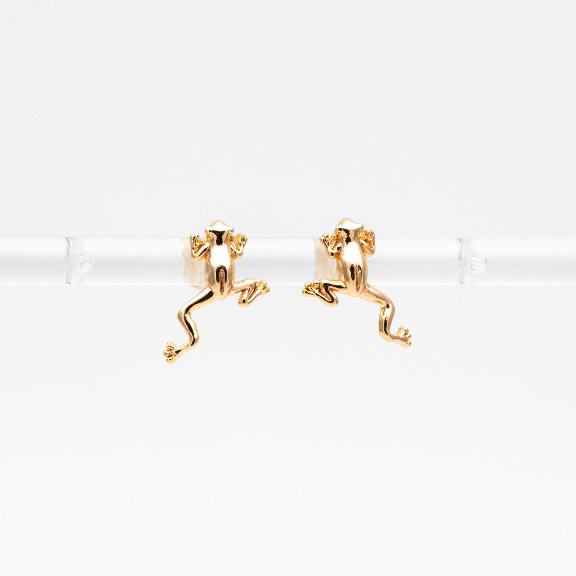 10pcs Gold Frog Earrings, Gold plated Brass, Cute Animal Stud Earrings (GB-4531)