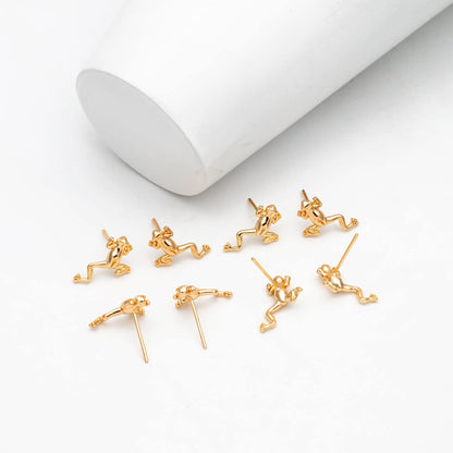 10pcs Gold Frog Earrings, Gold plated Brass, Cute Animal Stud Earrings (GB-4531)