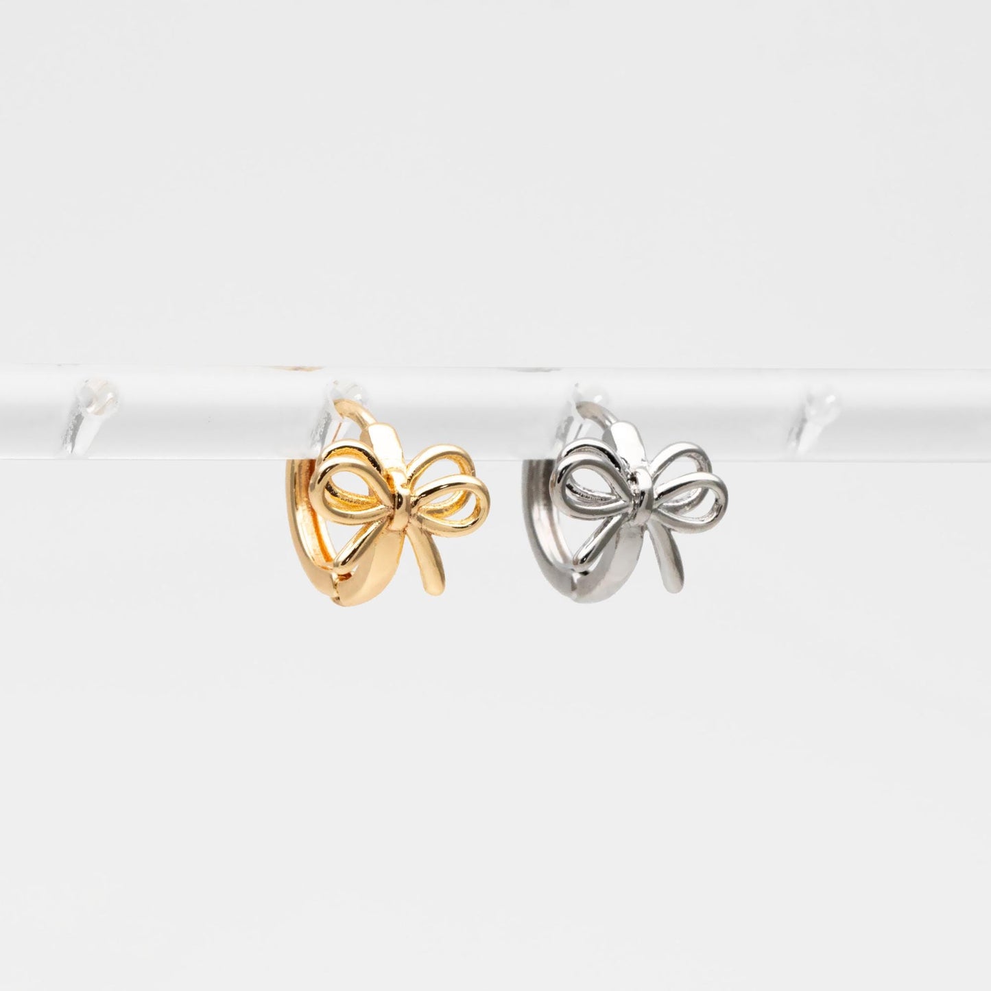 10pcs Gold/ Silver Bowknot Hoop Earrings, 18K Gold/ Rhodium plated Brass, Huggie Earrings, Minimalist Earrings (GB-4534)