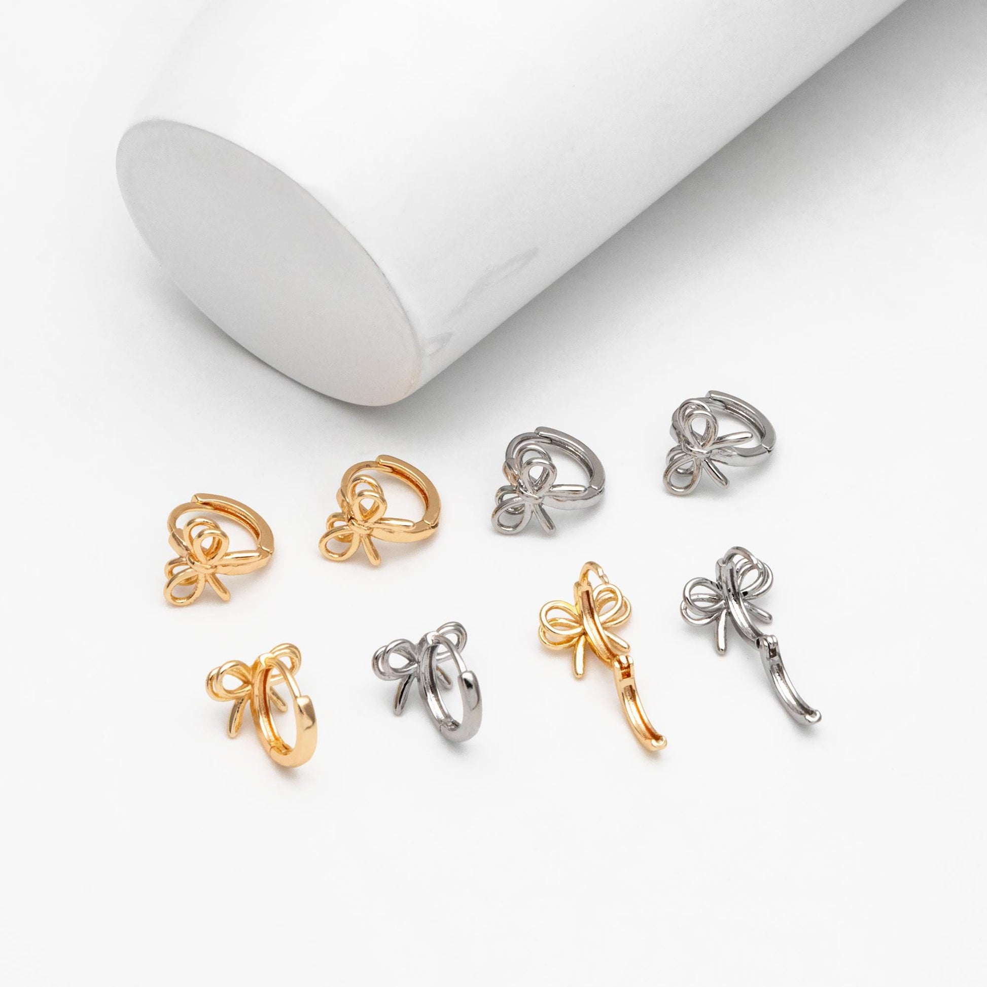10pcs Gold/ Silver Bowknot Hoop Earrings, 18K Gold/ Rhodium plated Brass, Huggie Earrings, Minimalist Earrings (GB-4534)