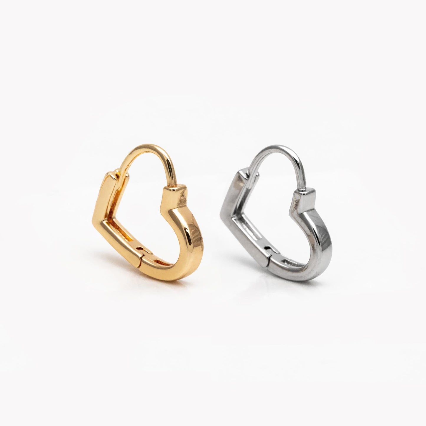 4pcs Gold/ Silver Tone Heart Huggie Earrings, 18K Gold/ Rhodium plated Brass, Dainty Hoop Earrings (GB-4535)