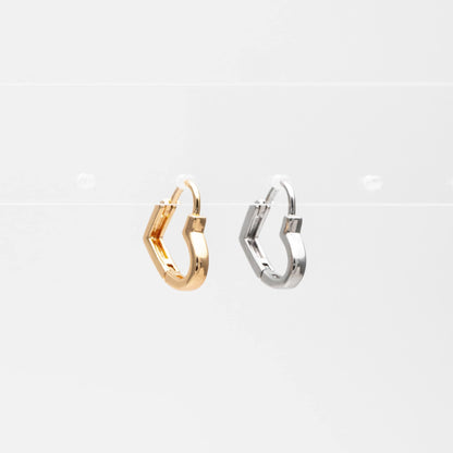 4pcs Gold/ Silver Tone Heart Huggie Earrings, 18K Gold/ Rhodium plated Brass, Dainty Hoop Earrings (GB-4535)