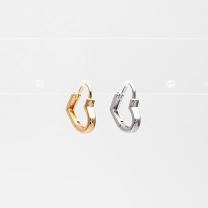 4pcs Gold/ Silver Tone Heart Huggie Earrings, 18K Gold/ Rhodium plated Brass, Dainty Hoop Earrings (GB-4535)