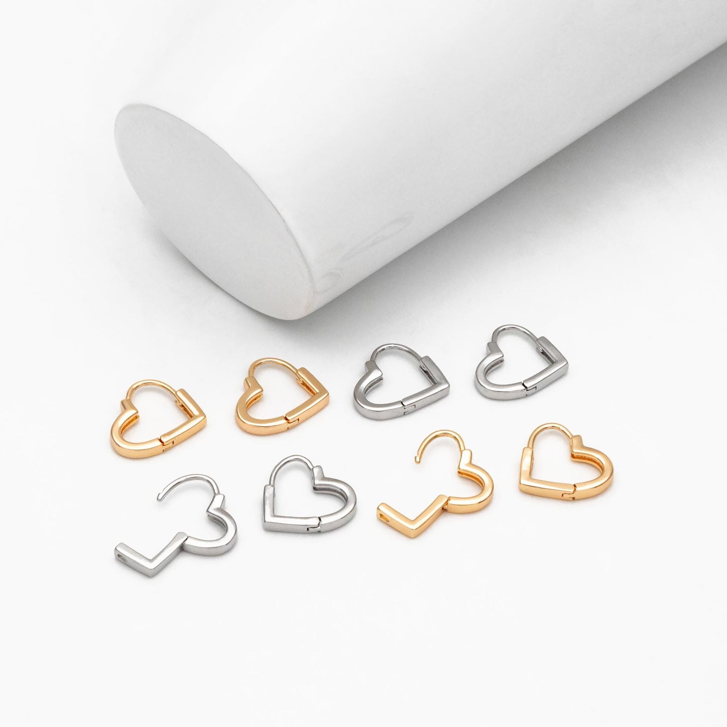 4pcs Gold/ Silver Tone Heart Huggie Earrings, 18K Gold/ Rhodium plated Brass, Dainty Hoop Earrings (GB-4535)
