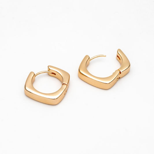 4pcs Gold/ Silver Tone Square Earrings, 18K Gold/ Rhodium plated Brass, Huggie Earrings, Minimalist Earrings (GB-4538)