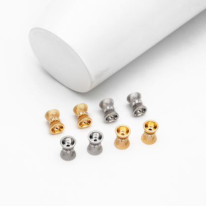 4pcs CZ Pave Gold/ Silver Tone Tube Spacer Beads 7x9mm, 18K Gold/ Rhodium plated Brass, Tube Spacer Beads (GB-4540)