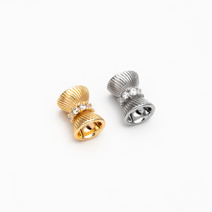 4pcs CZ Pave Gold/ Silver Tone Tube Spacer Beads 7x9mm, 18K Gold/ Rhodium plated Brass, Tube Spacer Beads (GB-4540)