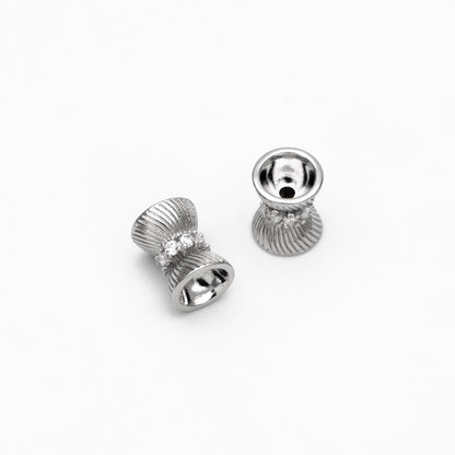 4pcs CZ Pave Gold/ Silver Tone Tube Spacer Beads 7x9mm, 18K Gold/ Rhodium plated Brass, Tube Spacer Beads (GB-4540)