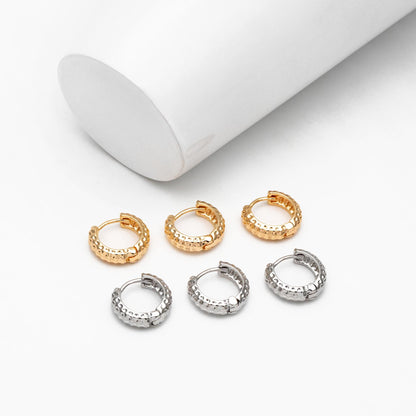 10pcs Gold/ Silver Tone Hammered Circle Hoop Earrings, 18K Gold/ Rhodium plated Brass, Minimalist Huggie Earrings (GB-4541)
