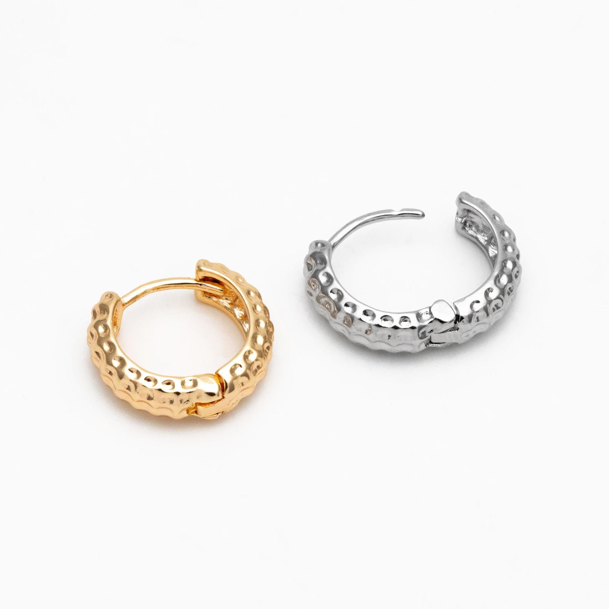 10pcs Gold/ Silver Tone Hammered Circle Hoop Earrings, 18K Gold/ Rhodium plated Brass, Minimalist Huggie Earrings (GB-4541)