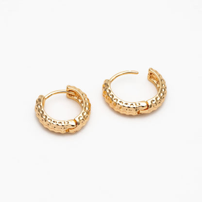 10pcs Gold/ Silver Tone Hammered Circle Hoop Earrings, 18K Gold/ Rhodium plated Brass, Minimalist Huggie Earrings (GB-4541)