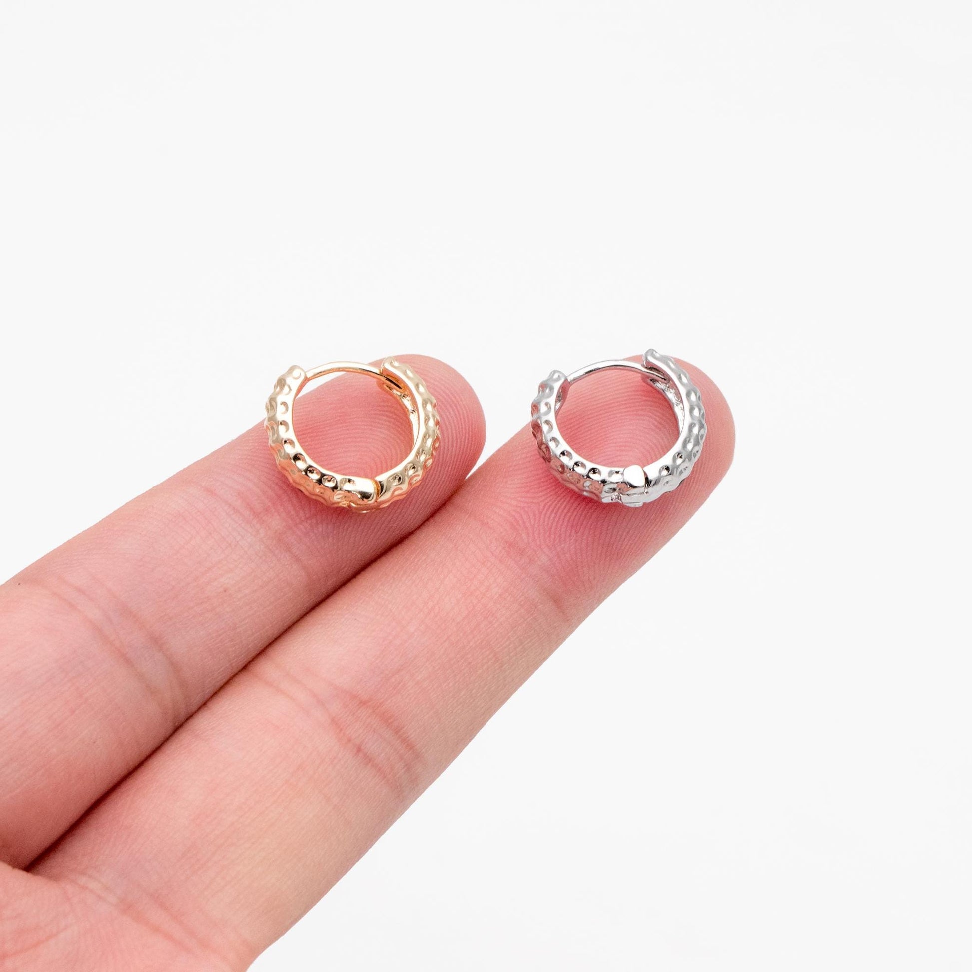 10pcs Gold/ Silver Tone Hammered Circle Hoop Earrings, 18K Gold/ Rhodium plated Brass, Minimalist Huggie Earrings (GB-4541)