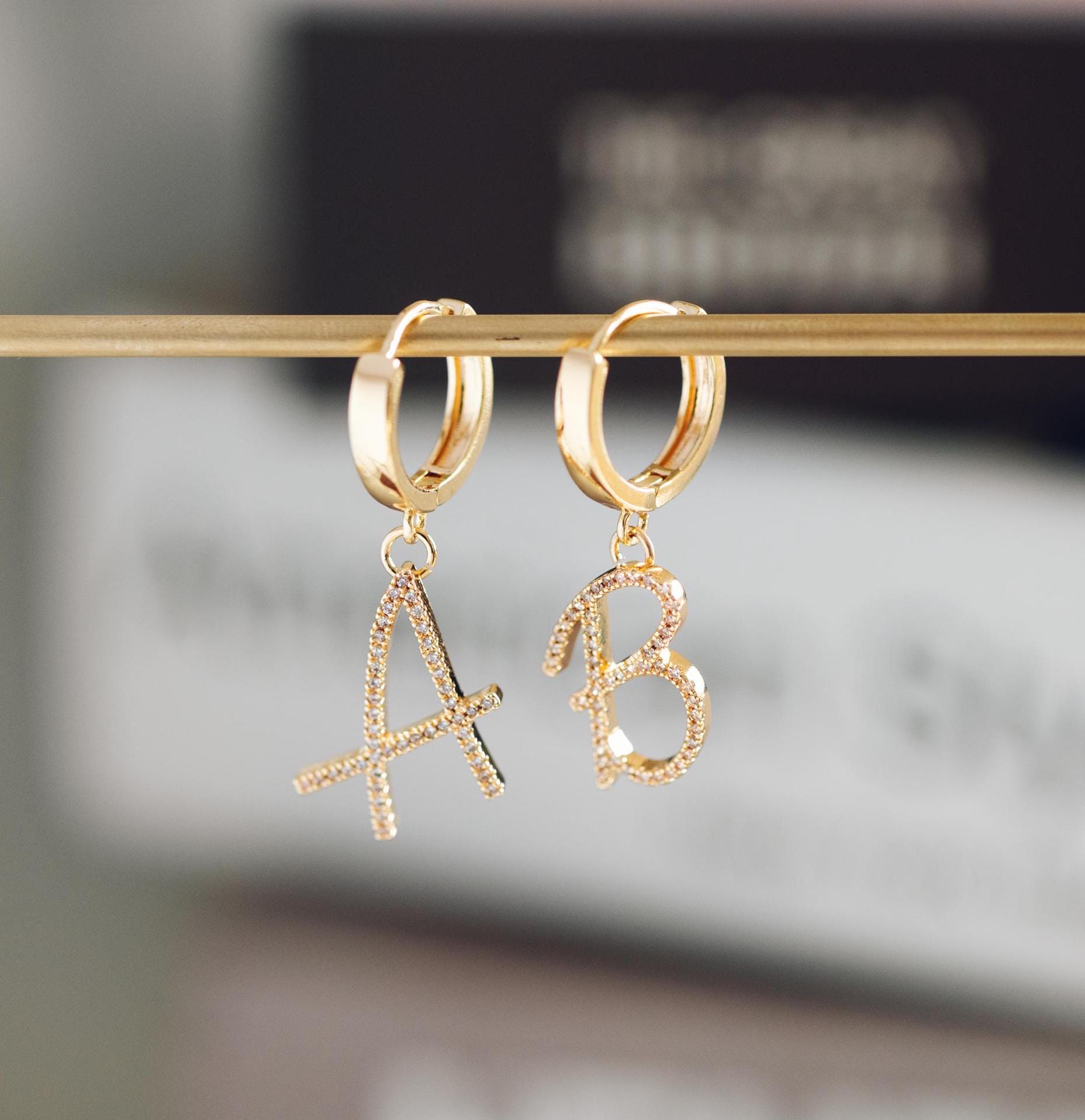 CZ Pave Gold Alphabet Pendants, 18K Gold plated Brass, Personalized Initial Charms, English Letter in Cursive, You Choose Letter (GB-1140)