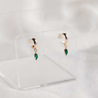 10pcs Green Glass pave Tiny Leaf Charm, Emerald Marquise Charms (GB-3299)