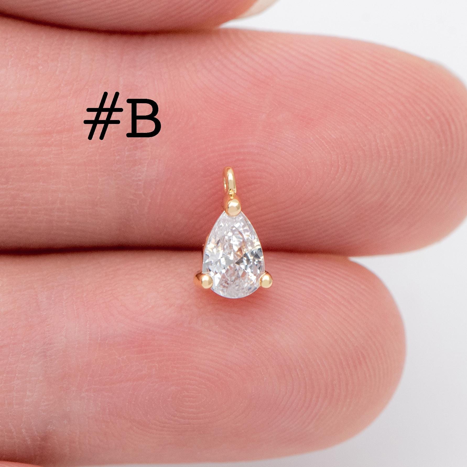 10pcs CZ Pave Teardrop Charms 8.5x5mm, 18K Gold plated Brass, Mini Water Drop Pendants (GB-812)