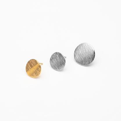 10pcs Brushed Gold/ Silver Ear Posts with Loops, 18K Gold/ Rhodium Plated Brass, Round Disc Geometric Earring Studs 12/15mm (GB-478)