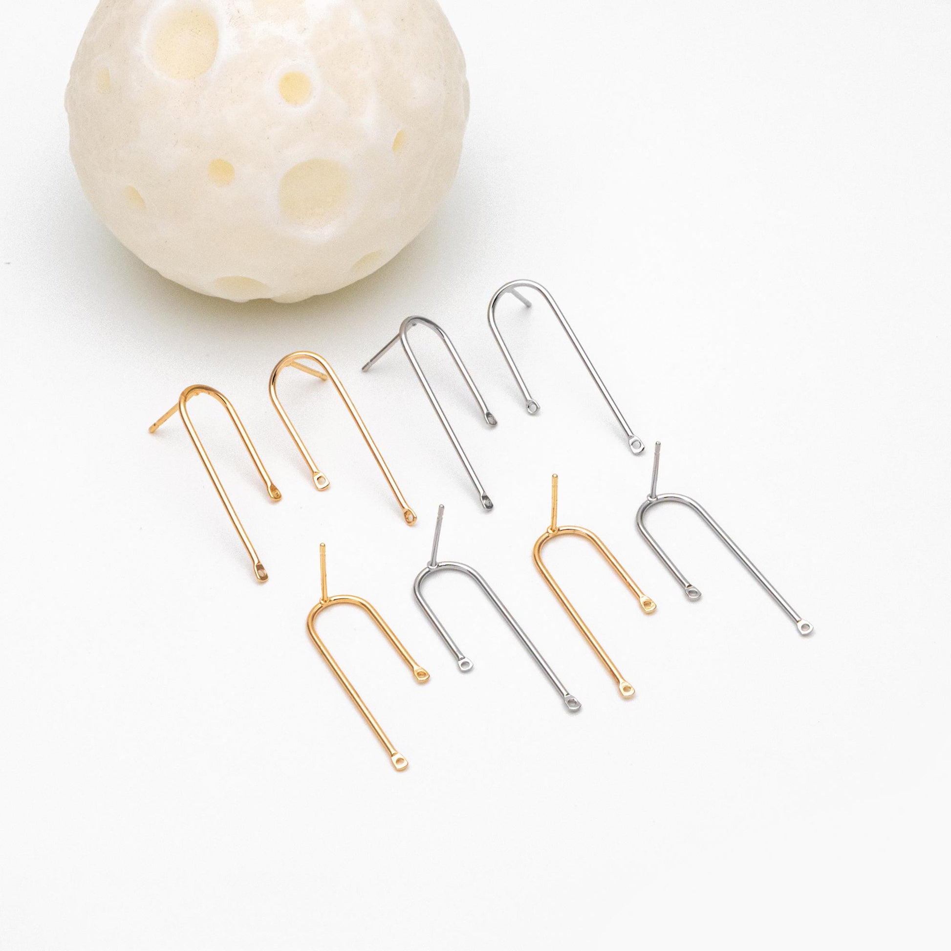 10pcs Gold Bar Stud Earrings, U-shaped Ear Posts, Simple Ear Wire Findings (GB-784)