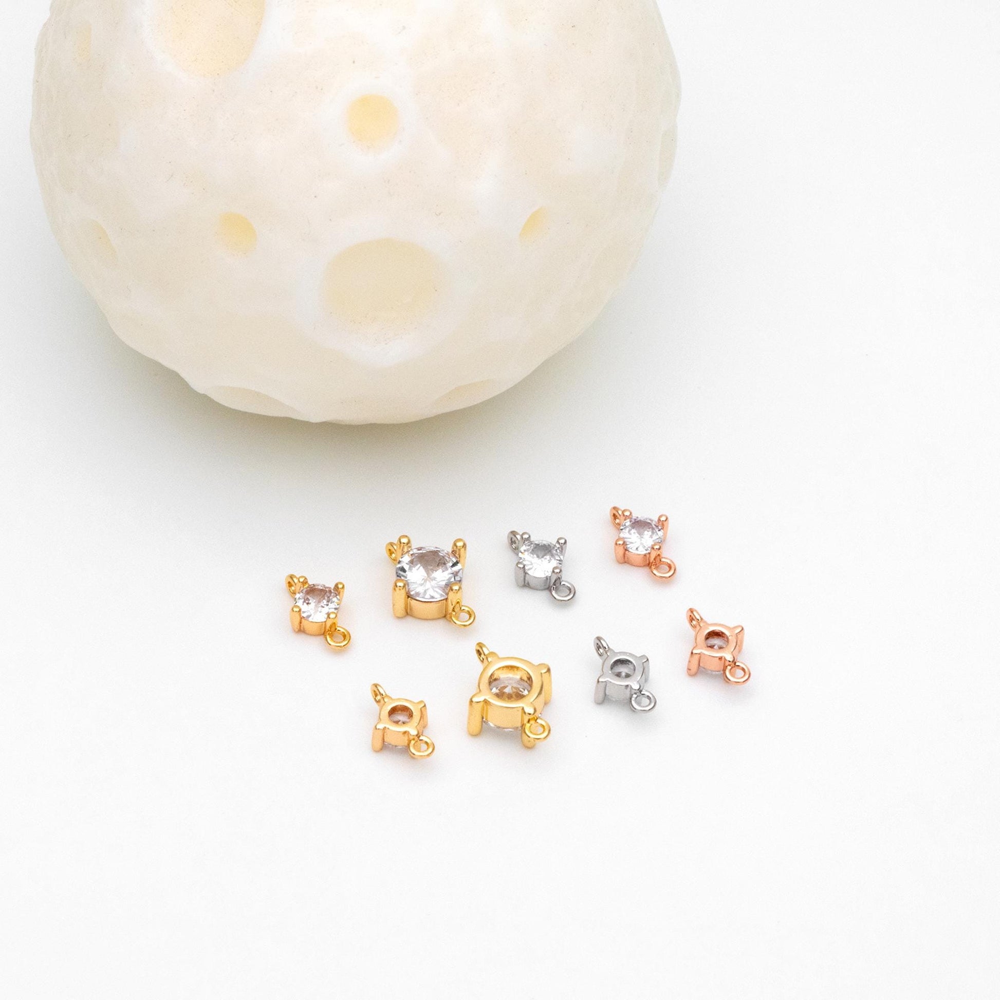 10pcs Gold/ Silver/ Rose Gold Cubic Zirconia Connector, Real 18K Gold/ Rhodium plated Brass CZ Charm (GB-1106)