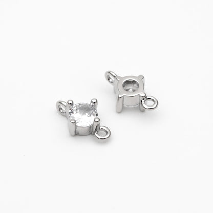 10pcs Gold/ Silver/ Rose Gold Cubic Zirconia Connector, Real 18K Gold/ Rhodium plated Brass CZ Charm (GB-1106)