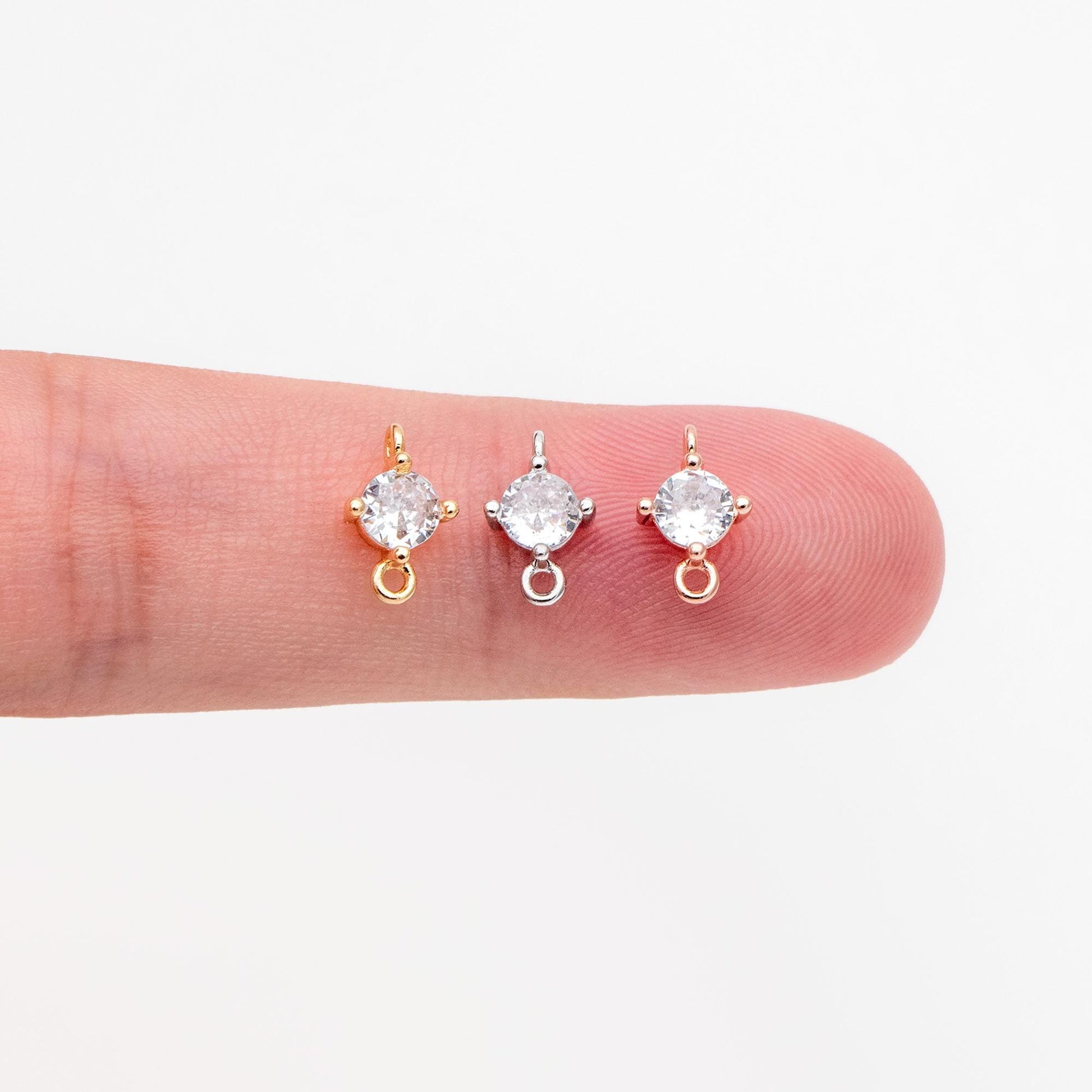 10pcs Gold/ Silver/ Rose Gold Cubic Zirconia Connector, Real 18K Gold/ Rhodium plated Brass CZ Charm (GB-1106)