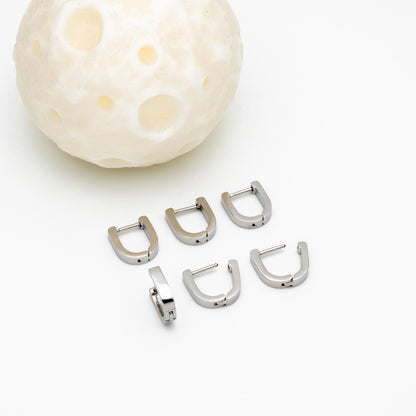 4pcs Horseshoe Huggie Earrings, 18K Gold/ Rhodium plated Stainless Steel, U-Shape Hoop Earring Components (GB-2742)