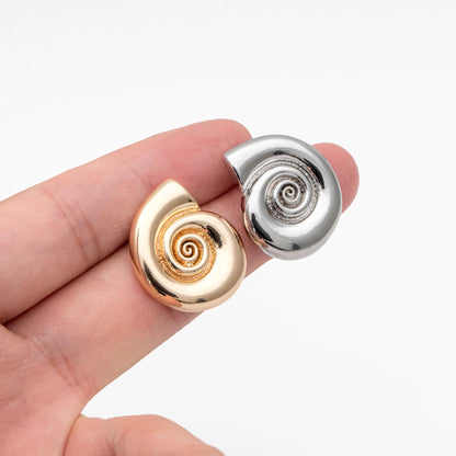 4pcs Gold/ Silver Tone Shell Earrings 24x20mm, Gold/ Rhodium plated Brass Seashell Stud Earrings (GB-4565)