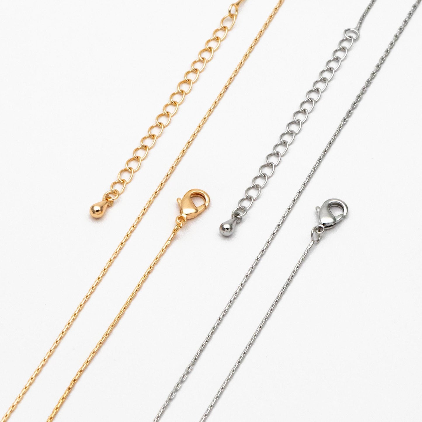 Gold/ Rhodium plated Brass Dainty Chains 0.8mm, 18 Inch Finished Necklace with 4cm Extender Chain, Ready to Wear (#LK-308)