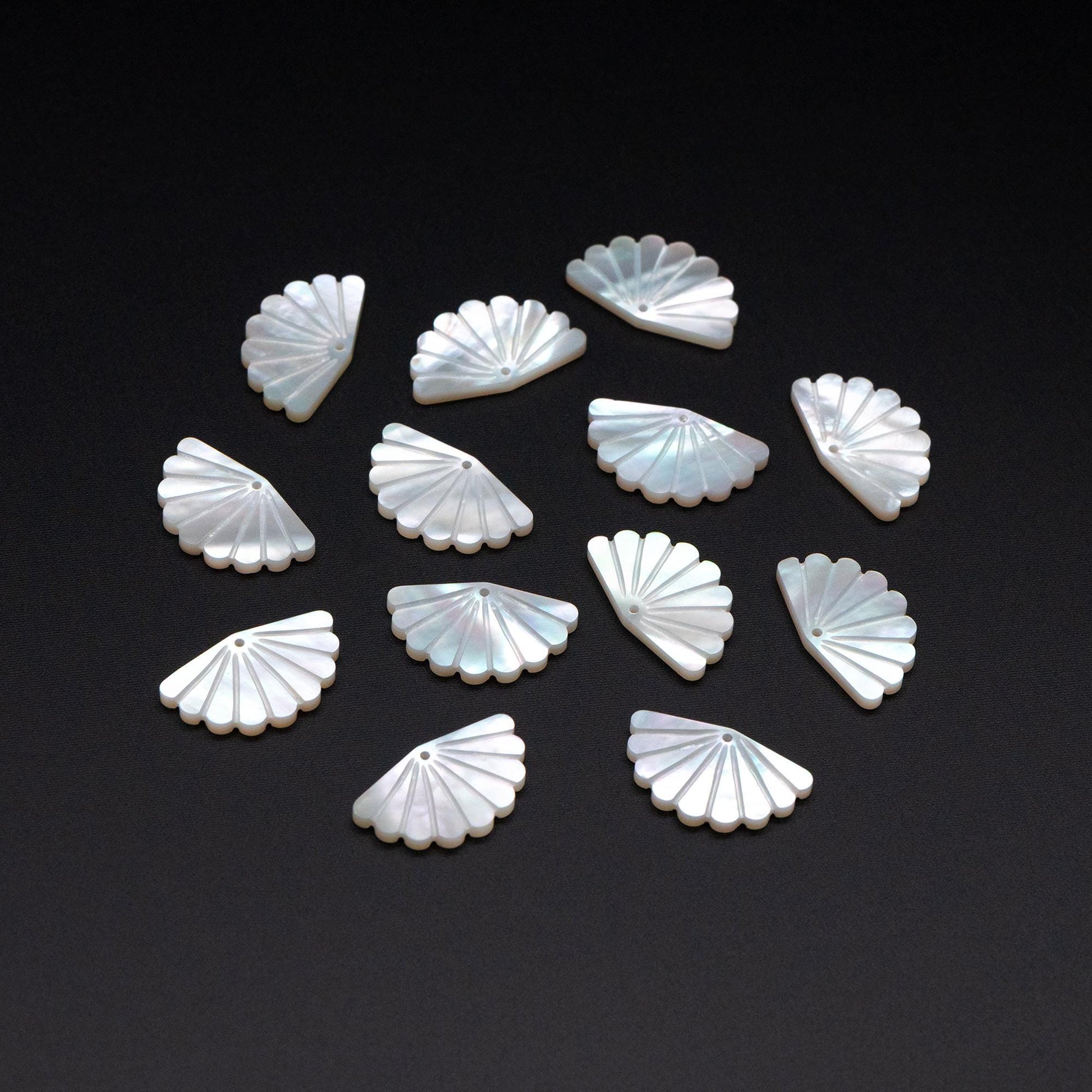4pcs Fan-Shaped White Mother of Pearl Charm, MOP Shell Pendant, Shell Charm, Mother of Pearl Jewelry Making Findings (V1436)