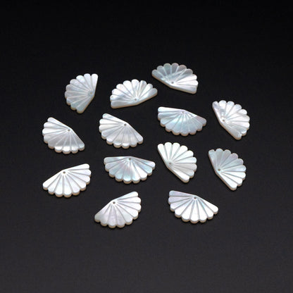 4pcs Fan-Shaped White Mother of Pearl Charm, MOP Shell Pendant, Shell Charm, Mother of Pearl Jewelry Making Findings (V1436)