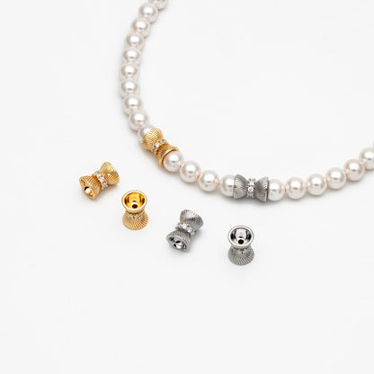 4pcs CZ Pave Gold/ Silver Tone Tube Spacer Beads 7x9mm, 18K Gold/ Rhodium plated Brass, Tube Spacer Beads (GB-4540)