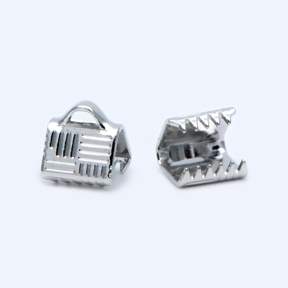 20pcs Gold/ Silver Tone Crimp End Tips, 6/ 10mm Wide End Caps, Gold/ Rhodium plated Brass End Connectors (GB-1420)
