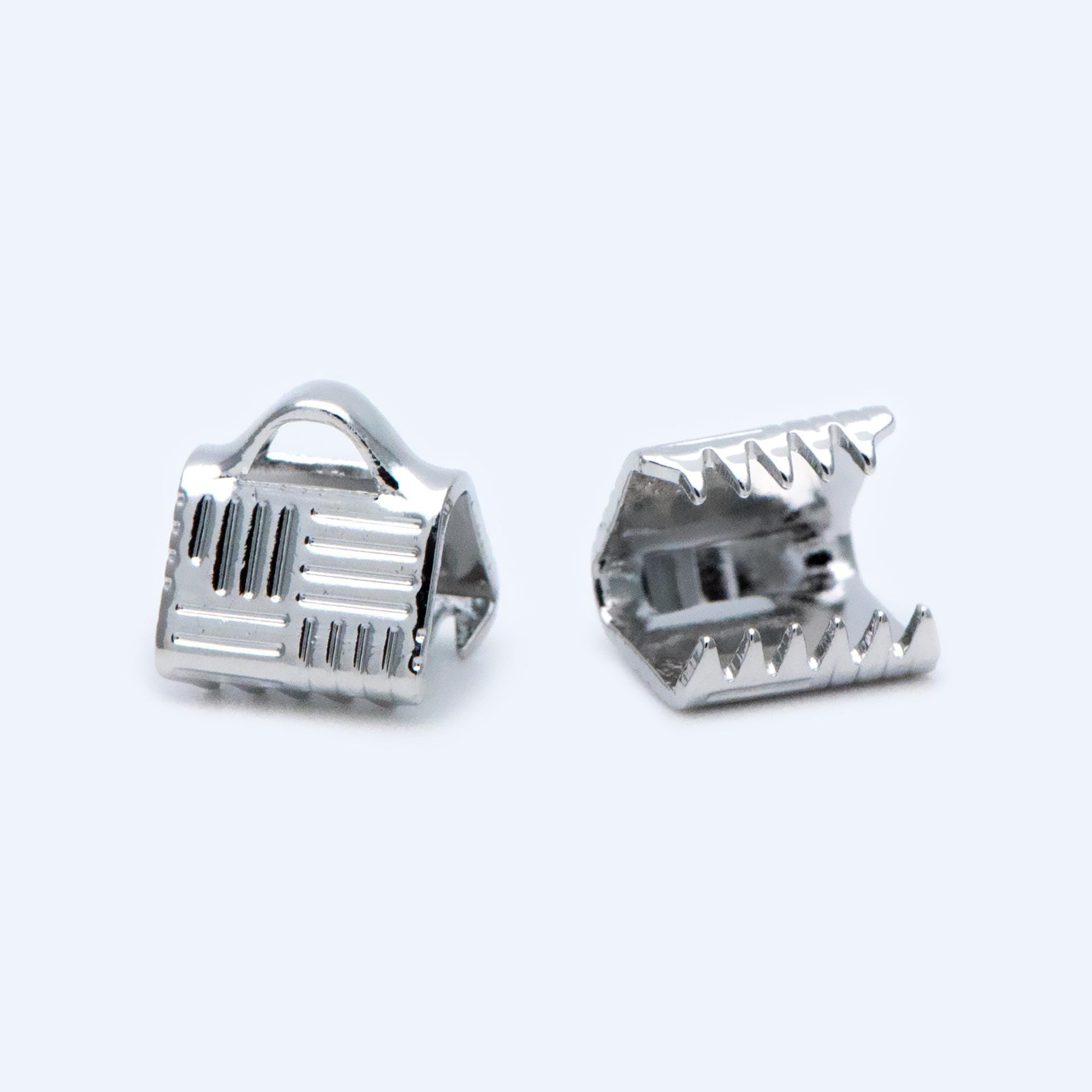 20pcs Gold/ Silver Tone Crimp End Tips, 6mm Wide End Caps, Gold/ Rhodium plated Brass End Connectors (GB-1420)