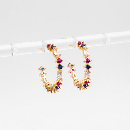 4pcs CZ Pave Gold/ Silver Round Circle Earrings, Gold/ Rhodium plated Brass, Geometric Hoop Stud Earrings (GB-4505)