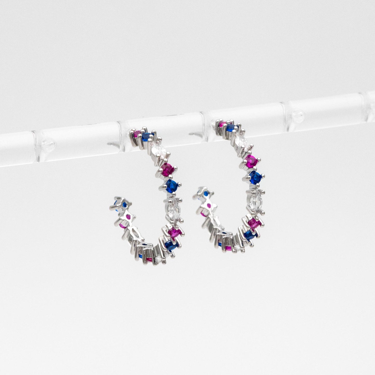 4pcs CZ Pave Gold/ Silver Round Circle Earrings, Gold/ Rhodium plated Brass, Geometric Hoop Stud Earrings (GB-4505)